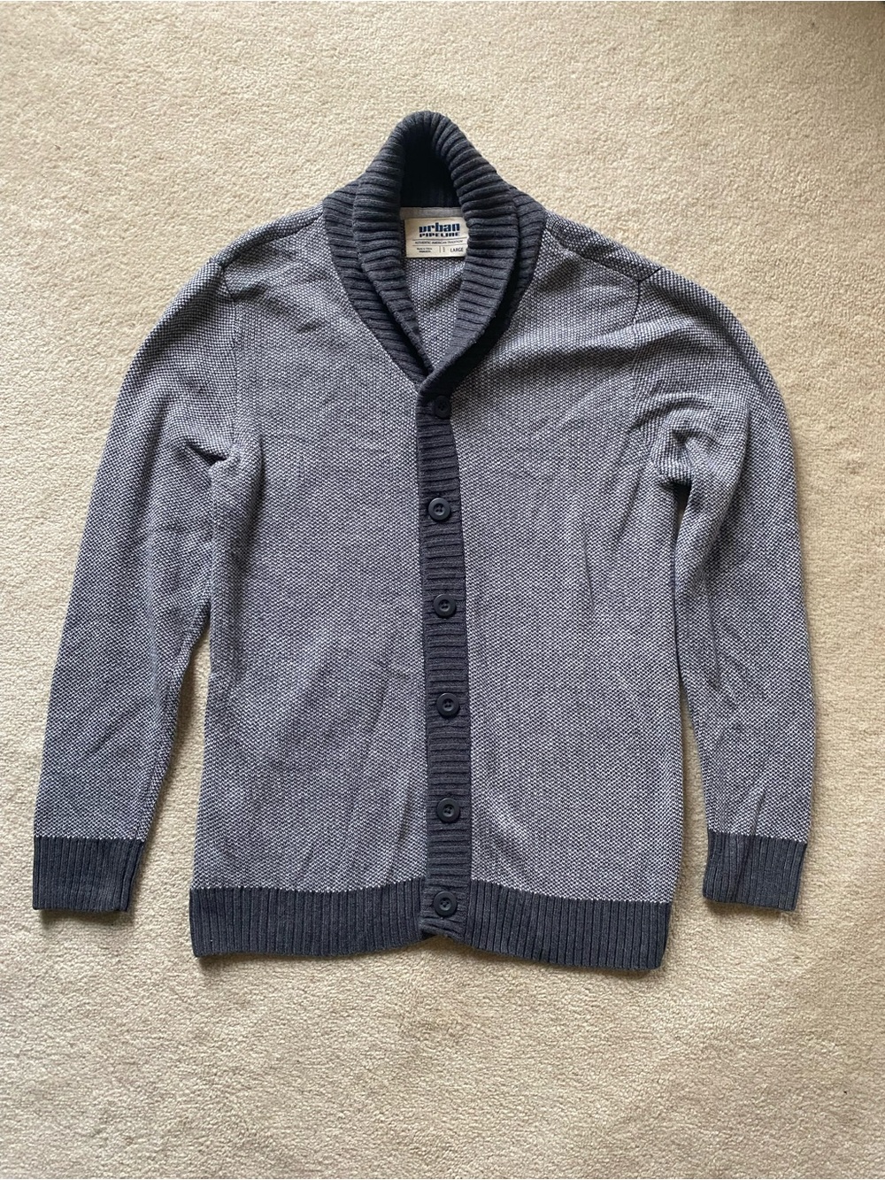 URBAN PIPELINE Cardigan Sweater Shawl Collar Gray GrandpaCore Mens Large Hipster